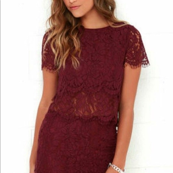 *SOLD* Lulus Burgundy Lace Dress - Picture 3 of 4
